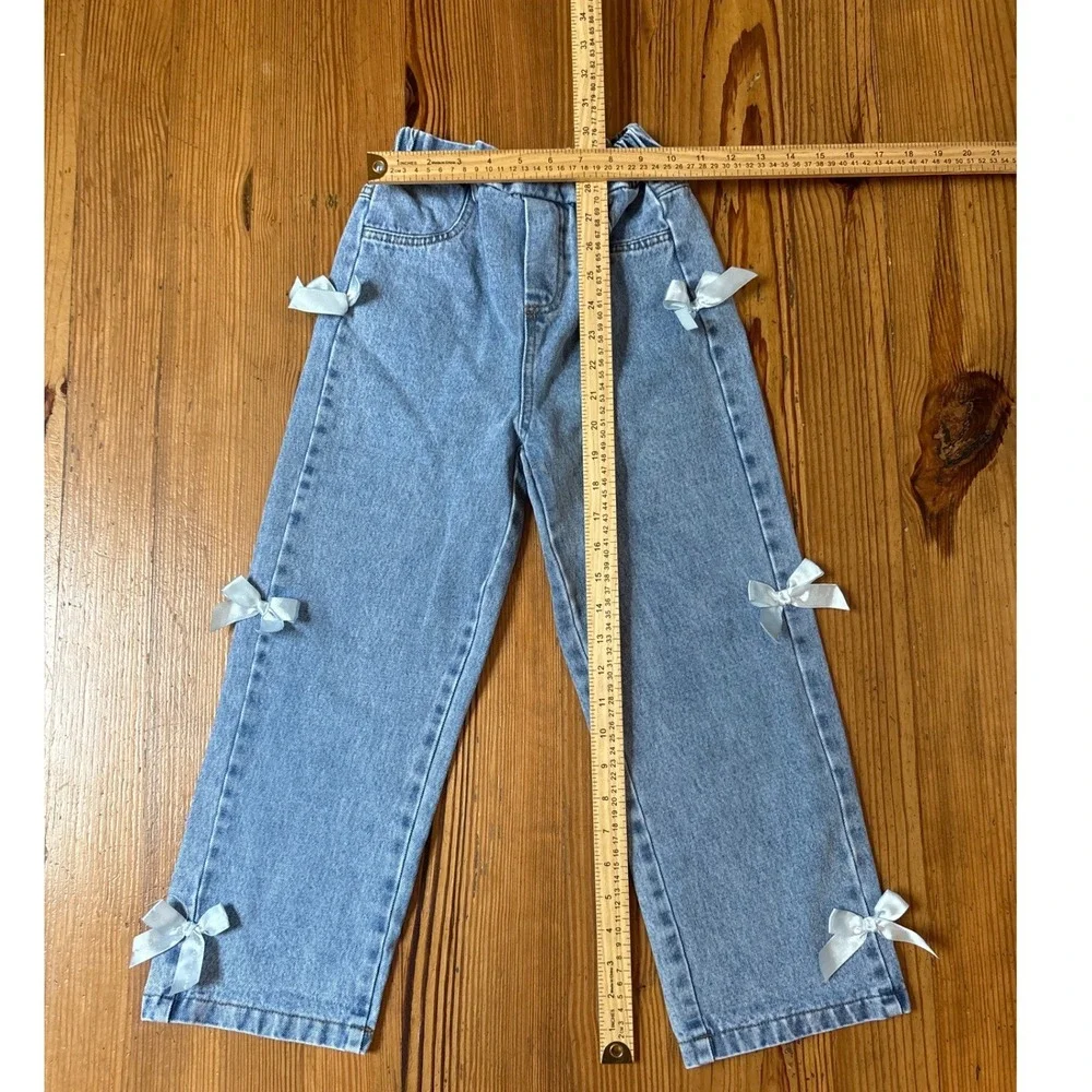 SHEIN Bow Jeans Girls Blue Light Wash Coquette Straight Leg SIZE 8Y